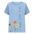thumbnail image 4 of Pisexur Hauts d'Été pour Femmes, Hauts pour Femmes, Hauts de Sortie pour Femmes, Hauts pour Dames, T-Shirt à Manches Courtes Col Rond Imprimé Mode Décontractée Bleu Ciel, L, 4 of 5