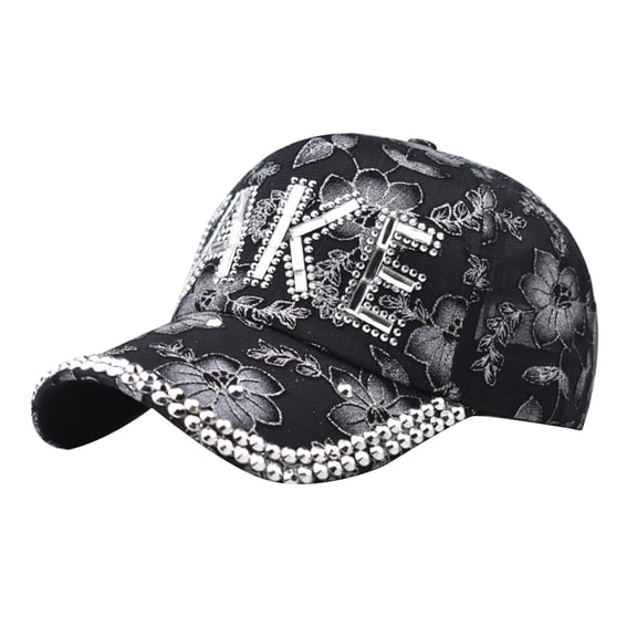 DailyChi Under $ 5 Baseball Cap Unisex Rhinestone Letter Decor Curved Brim Adjustable Sparkly Trucker Hat Golf Dad Hat UV Protection Sun Hat Black,One Size