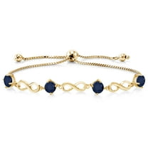 Gem Stone King 2.40 Ct Round Blue Sapphire 18K Yellow Gold Plated Silver Bracelet for Women