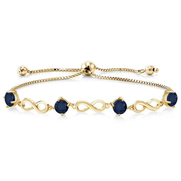 Gem Stone King 2.40 Ct Round Blue Sapphire 18K Yellow Gold Plated Silver Bracelet for Women