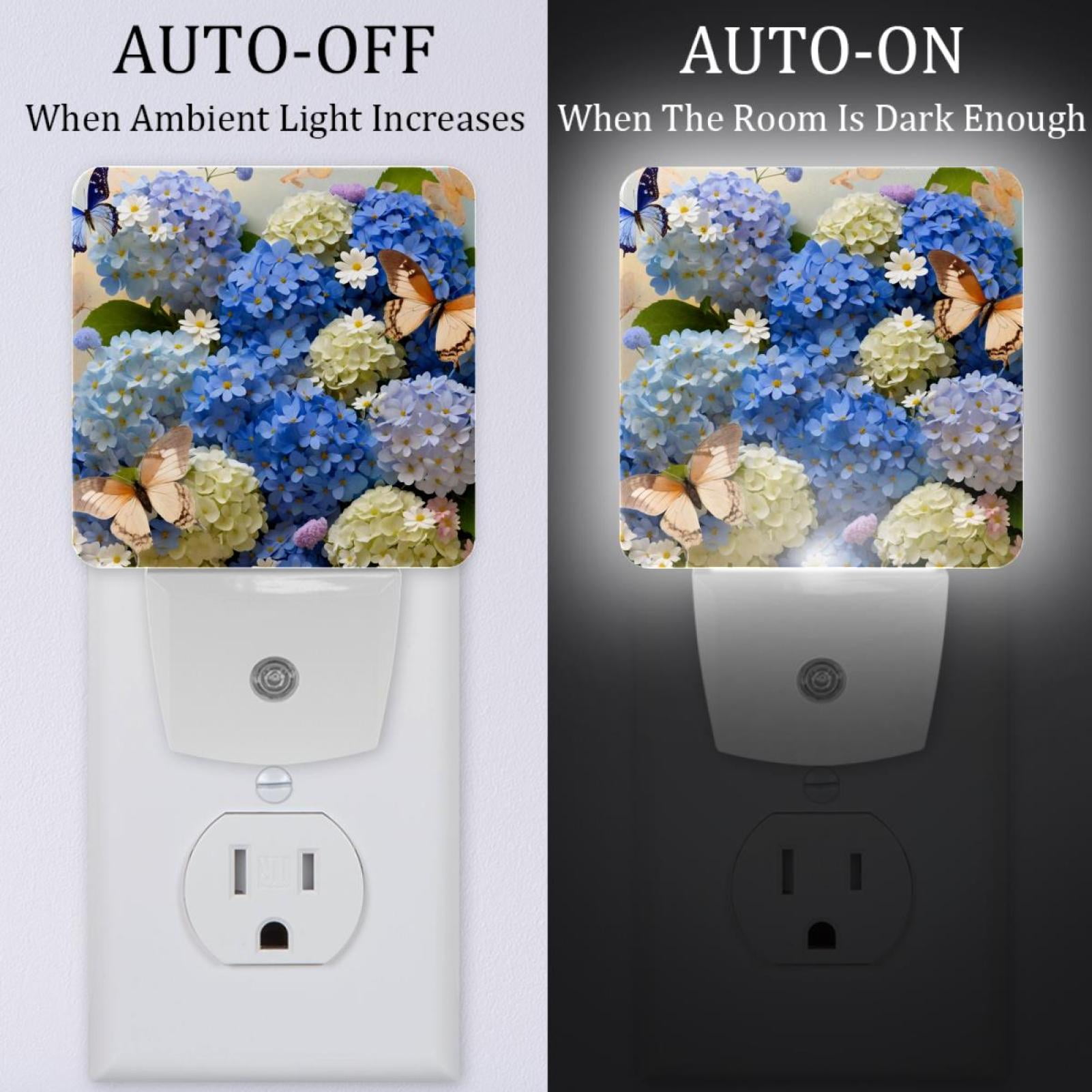PhooArto Daisies Floral Butterflies Print Plug in LED Night Light Auto Sensor Dusk to Dawn Decorative Night for Bedroom, Bathroom, Kitchen, Hallway, Stairs, Baby's Room, Energy Saving