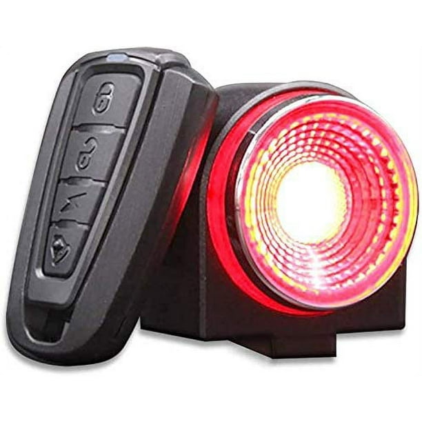 Luz trasera para bicicleta, luz trasera inteligente para bicicleta, luz trasera LED impermeable, control remoto con alarma ultrabrillante de 115 db, luz trasera para bicicleta recargable e impermeable