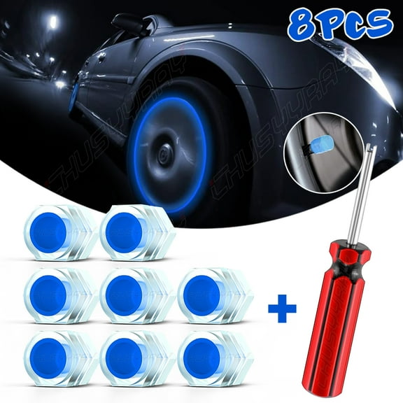8Pcs Blue Car Tire Caps Glow in The Dark Tire Valve Caps Glowing Tire Valve Stem Caps