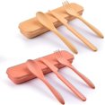 thumbnail image 1 of FrostHike 2 Sets Reusable Utensil Set with Case. Portable Camping Fork Knife Spoon Set. Wheat Straw Travel Utensils for Lunch Box. for School Work Lunch or Daily Use (Yellow. Orange), 1 of 5