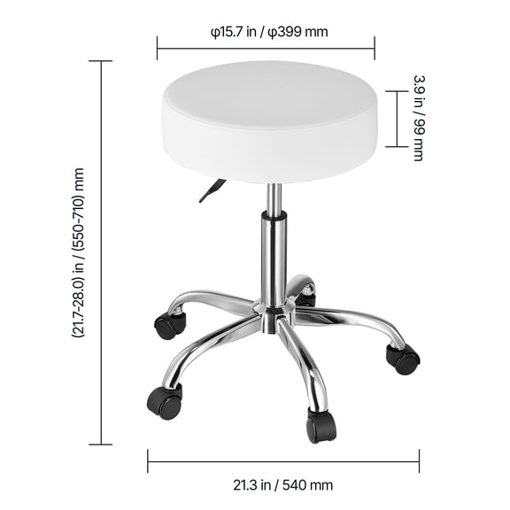 Adjustable Rolling Stool with Wheels,Heavy Duty 450 LBS Capacity PU Leather Swivel Chair for Salon,Massage,Tattoo,Clinic,Office,White