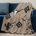 thumbnail image 3 of 1pc Country Western Flannel Blanket, French Style, Soft And Comfortable Blanket, Bull Skull And Cactus Pattern, Home Decoration, Suitable for Halloween, 3 of 5