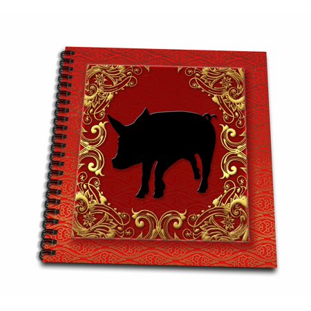 3dRose Chinese Zodiac Year of the Pig Chinese New Year Red, Gold and Black - Drawing Book, 8 by 8-inch