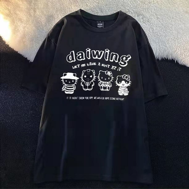 Camiseta de manga corta de algodón para niños y niñas, Camiseta holgada de Hello Kitty, Top de media manga para estudiantes, moda