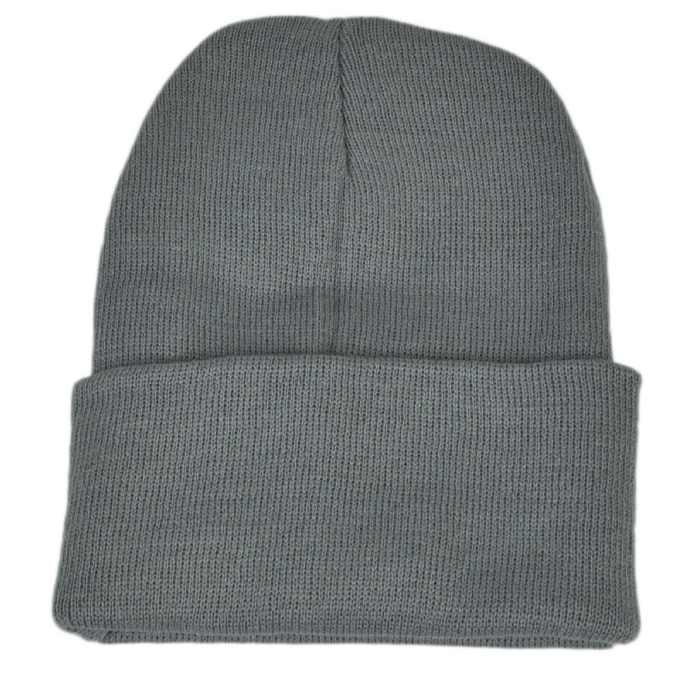 Grey Plain Blank Solid Cuffed Knit Beanie Toque Winter Thick Skully