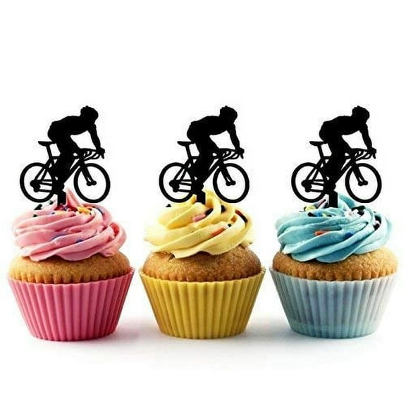 Whimsical Practicality's Bicycle Sport Silhouette Acrylic Cupcake Toppers 12 pcs