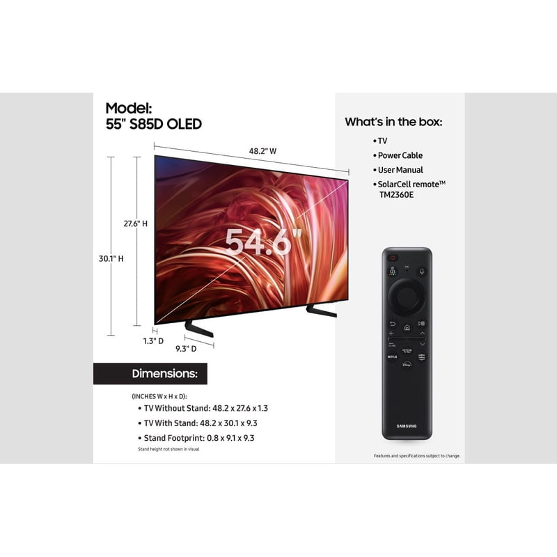 SAMSUNG 55" Class S85D OLED Smart TV QN55S85DAEXZA 2024 display and camera view