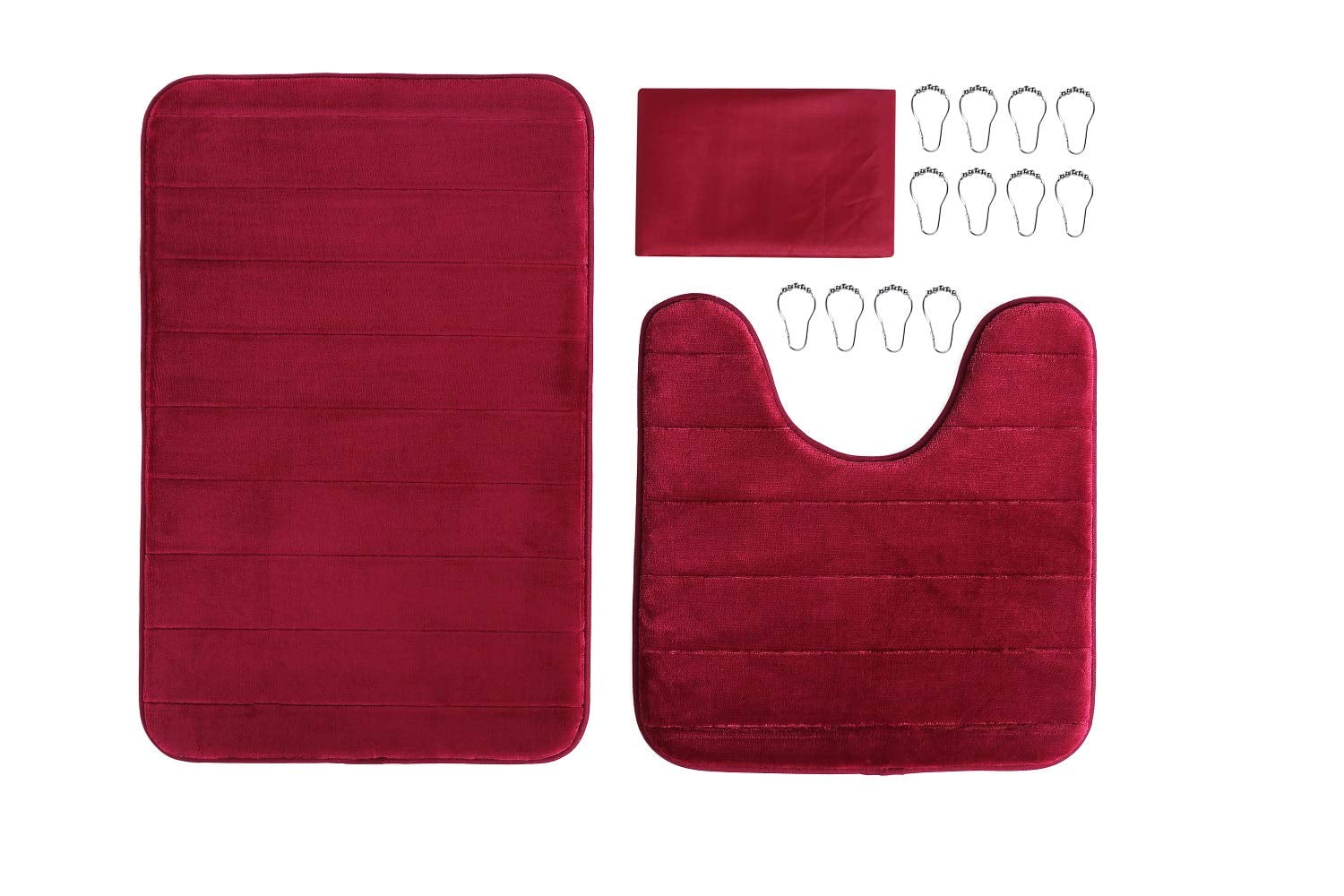 Memory Foam Bath Rug Set Solid Color Stripe Design Bathroom and Contour