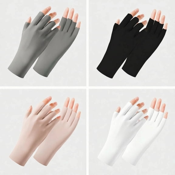 Plumilo Driving Gloves Women UV Protection, 4 Pairs Fingerless UV Sun Gloves, Breathable Ice Silk Gloves for Driving, Outdoor Sports, White Beige Gray Black
