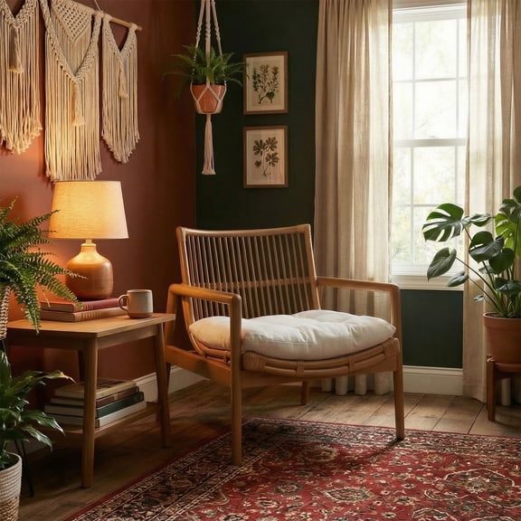 Tula Wood Rattan Lounge Chair in Brown