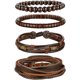 thumbnail image 4 of Pulsera de cuero trenzado Pulsera de cuentas de madera para hombres Mujeres Cuero genuino vintage Negro Marrón LingWen 9024719122236, 4 of 5