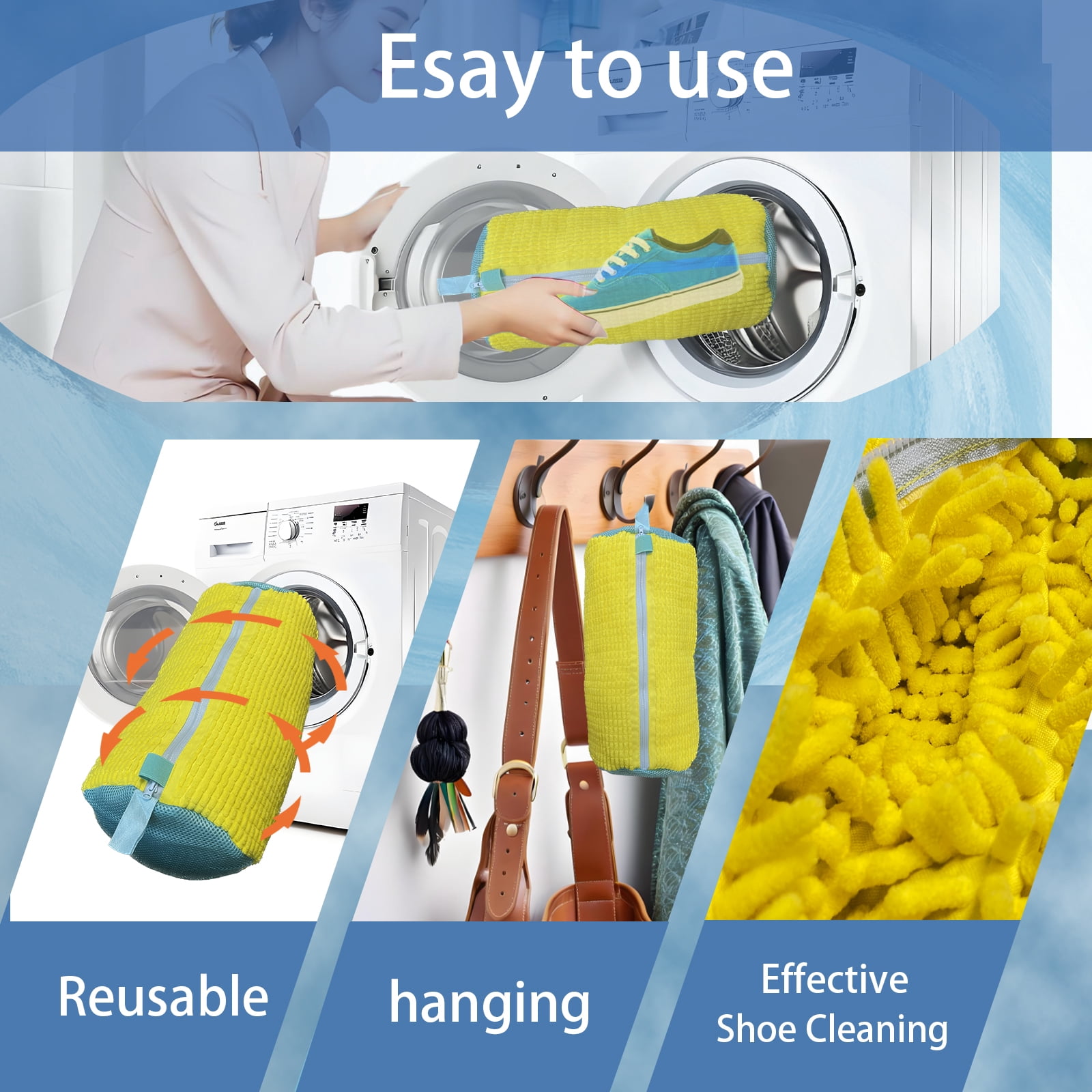 Sunlyn-MLG Shoe Washing Machine Bag,Sneaker Cleaning Shoe Bag,Sizes 7.5"L x 7.5"W x 15.35"H(Yellow 2pcs)
