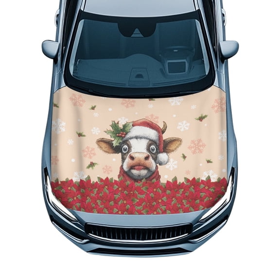 Pzuqiu Car Hood Cover Protector Featuring Christmas Cow With Snowflakes - Durable Decorative Accessory for Holiday Vehicles