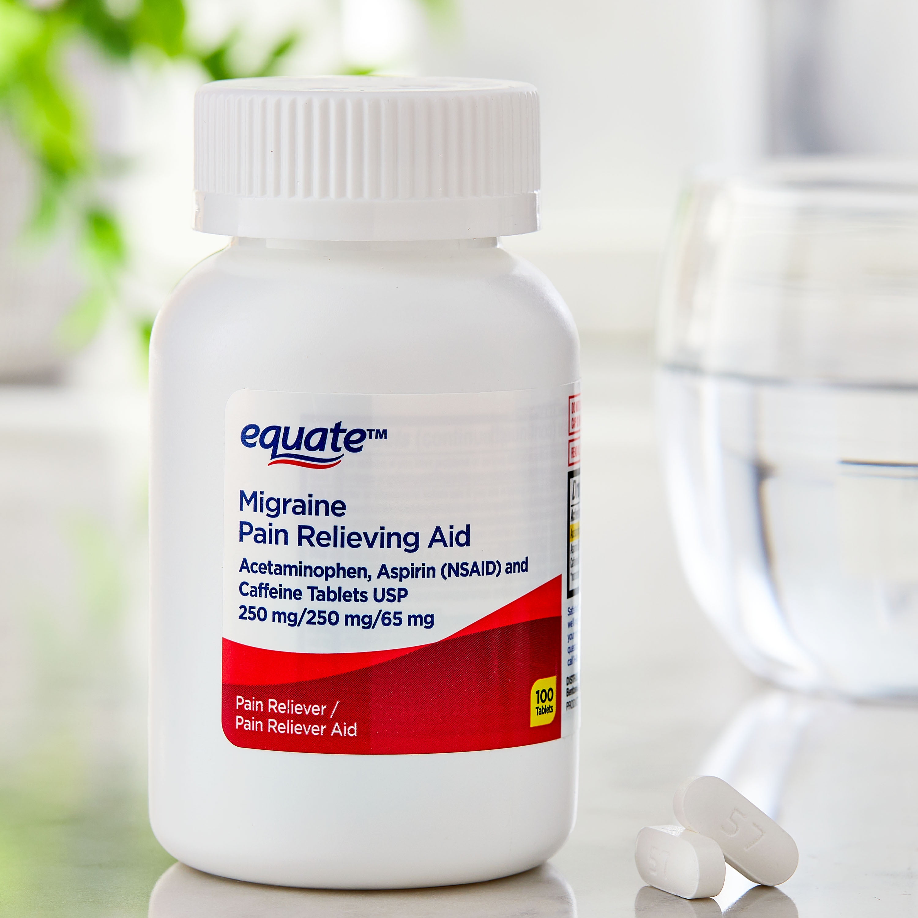 (3 pack) Equate Migraine Pain Relieving Aid Acetaminophen Aspirin and Caffeine Tablets, 100 Count, Compare to Excedrin® Migraine Relief Active Ingredients