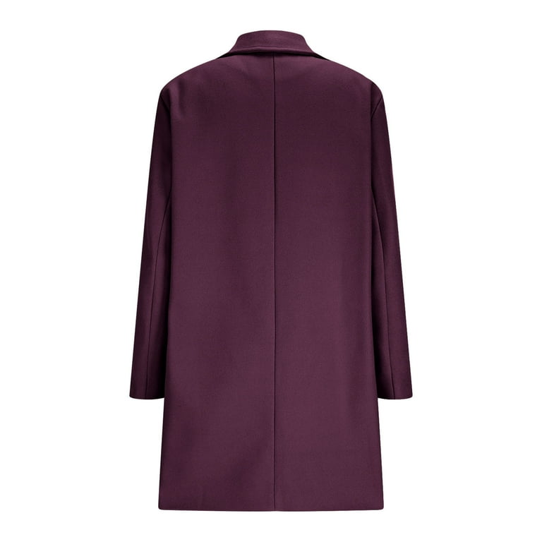 ladies wool dress coat VINUSLI Womens Wool Dress Coats Winter Notched Lapel Collar Solid Winter  Midi Peacoat Single Breasted Plus Size Long Sleeve Trench Coat Purple,XL