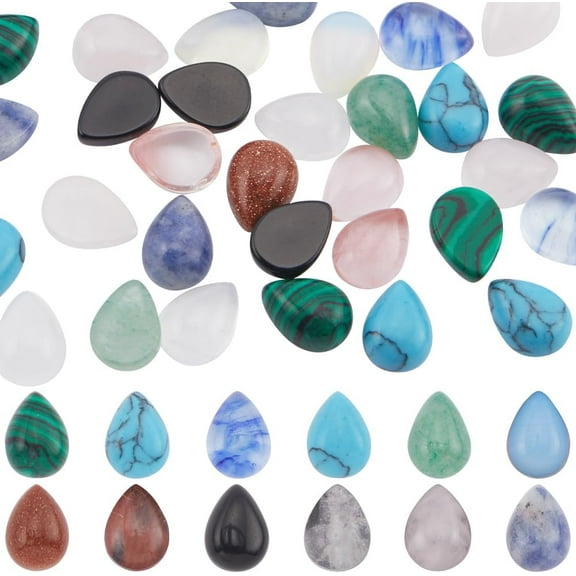 DIY 1 Box 48Pcs 12 Styles Teardrop Stone Cabochons Gemstone Cabochon Bulk Natural Water Shaped Tear Drop Flatback Quartz Chakra No Hole Loose Gem Stones Cabochons for Necklace Jewelry Making DIY DIY