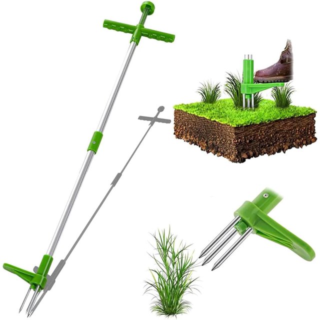 Extractor de malas hierbas manual con mango de acero y herramienta de jardinería de 3 garras para césped y jardín
