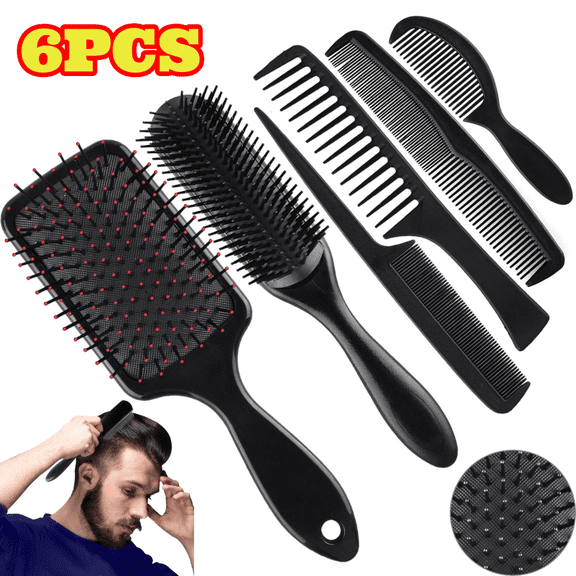 6pcs Hair Brush and Comb Set for Women and Men, Paddle Hair Brush, Styling Brush and Comb Set, Great On Wet or Dry, No More Tangle