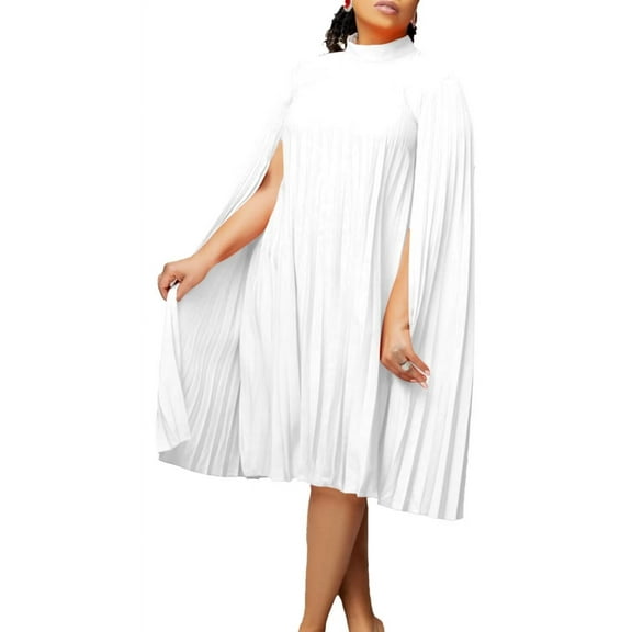 Women's Casual Pleated Split Short Dress Loose Fit Cocktail Party Flowy Dress