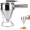thumbnail image 1 of 21oz Stainless Steel Pancake Batter Dispenser - 304 Food Grade Funnels with Handle & Stand Rack - Perfect for Takoyaki, Pancakes, Cupcakes or Other Ba, 1 of 4