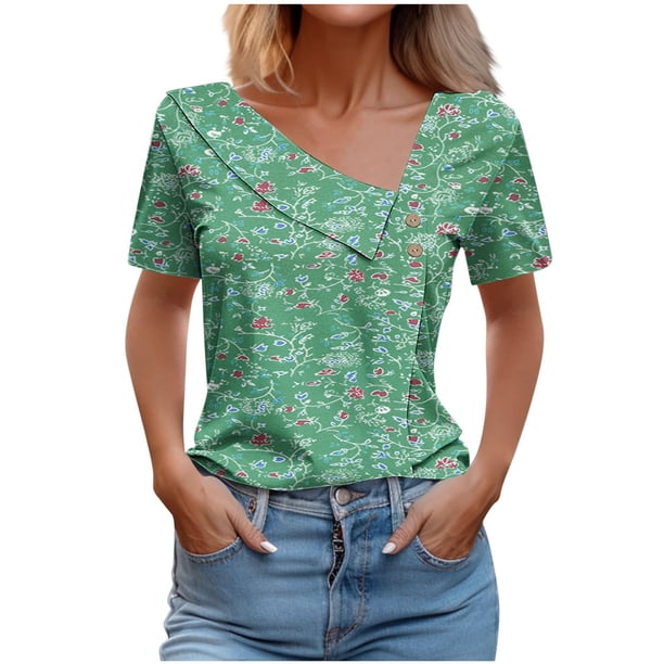 Top de Verano Mujeres Cuello en V Casual Top de Manga Corta, Ligera Primavera Y Blusa de Verano para las Mujeres