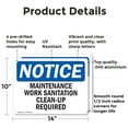thumbnail image 2 of (2 Pack) Maintenance Work Sanitation Clean-Up Required OSHA Notice Sign 14 Inch X 10 Inch Indoor / Outdoor Rust-Free Aluminum Metal Signs for Workplace, Workshop, and Construction Site, 2 of 8