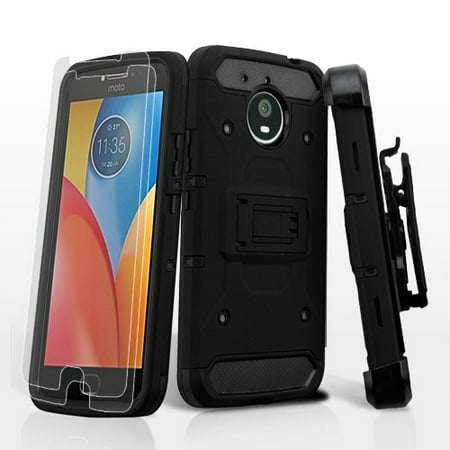 Motorola Moto E4 Plus XT1773 Phone Case Shockproof Hybrid Impact Armor Rugged Rubber Hard Case Cover Belt Clip Holster & Screen Protector -