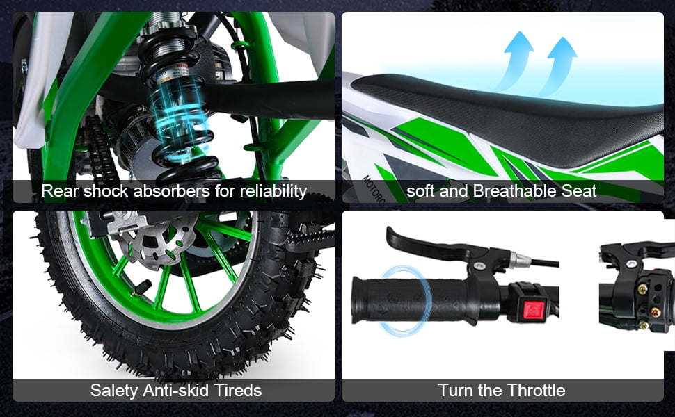 Mohsoe 49cc 2-Stroke Mini Motocross Bike, Gas Powered Kids Dirt Bike with Front & Rear Disc Brakes, 10 Inch Inflatable Off-Road Tires, Alloy Handlebars One Click Start, 47 x 28 Inch