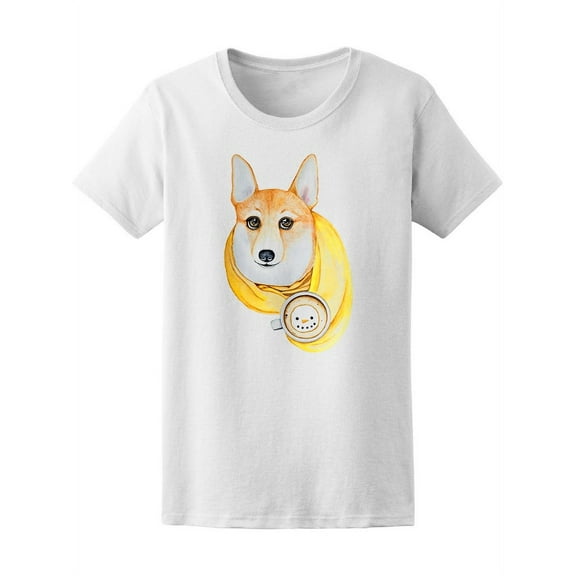 Cute Corgi Dog Cappuccino Mug T-Shirt Women -Image by Shutterstock, Female XX-Large