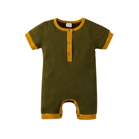 

ZIYIXIN Newborn Baby Boy Girl Solid Romper Short Sleeve Button Ribbed Jumpsuit One Piece Outfit Infant Summer Clothes Army Green 0-3 Months