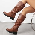 thumbnail image 5 of IUJSOY Knee High Boots Women Slouchy Low Chunky Heel Motorcycle Boots Pull on Round Toe Tall Boots, 5 of 8