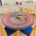 thumbnail image 6 of Red Mandala Round Fitted Tablecloth Vintage Decorative Elements Flora Oriental Pattern Elastic Edge Tablecloth Waterproof Oilcloth Table Cover for 40"-44", 6 of 6