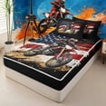 thumbnail image 2 of Meiyoeat Patriotic Dirt Bike Zipper Queen Comforter Set With Fitted Sheet and 2 Pillowcases for Men,USA Flag Print Zipper Bedding Set,Red Black, 2 of 7