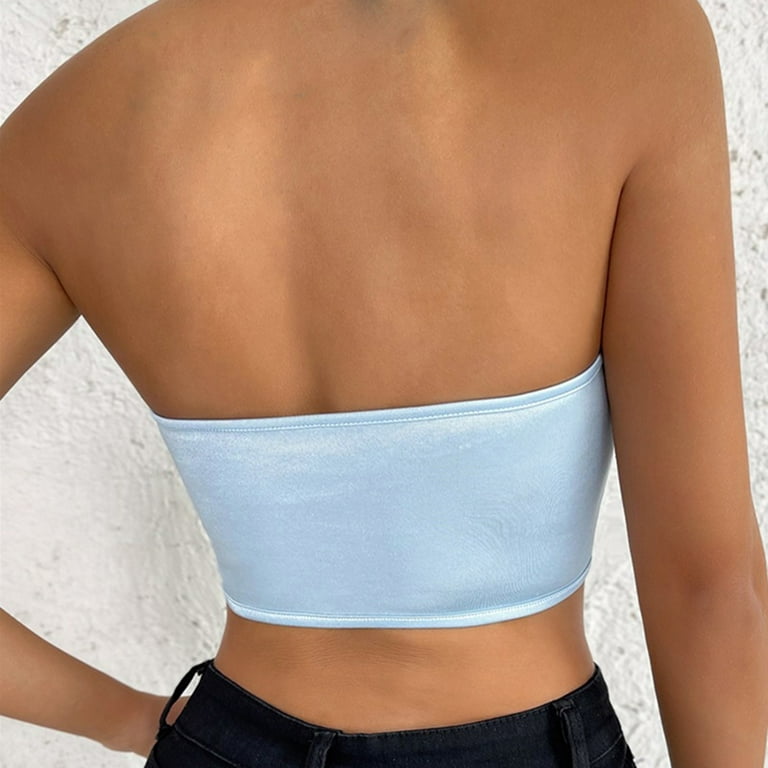 XFLWAM Corset Top Strapless Open Back Boned Bustier for Women Party Trendy  Clubwear Crop Tops Blue M