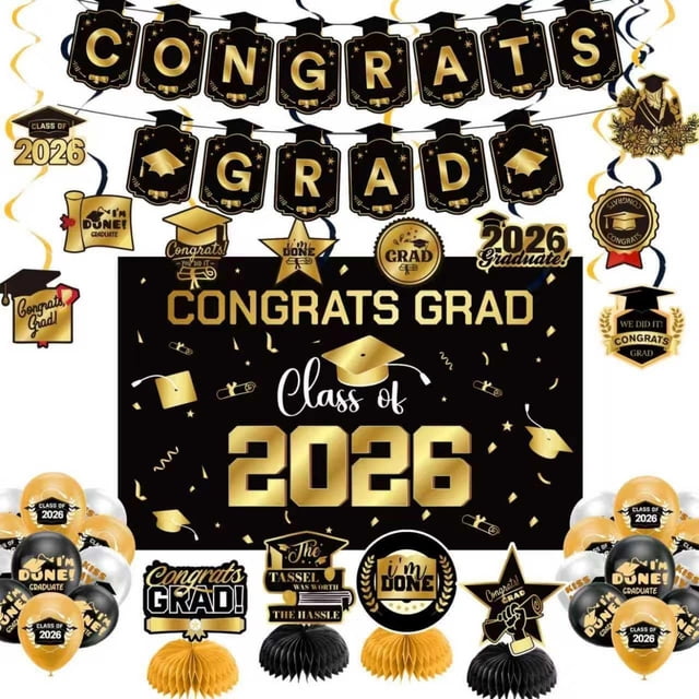 2026 Graduation Decorations Congratulations Banner for Graduation Suspended Decorations and Porch Signs for Graduates' Parties Party Supplies Set,Decoration Kit,Balloon Set,Banner Set,Table Decor,Con
