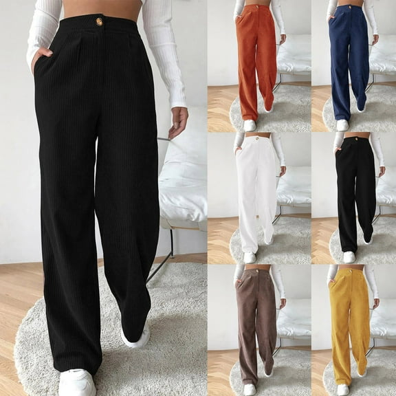 Women's Plus Size Corduroy Trousers High Waist Comfortable Straight Leg Wide Fit Pants for Casual Wear