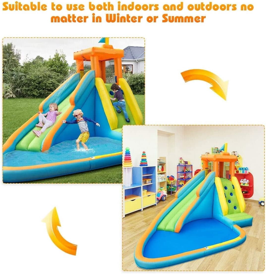 OLAKIDS Inflatable Water Slide, Bouncing House with Slide, Climbing Wall, Splash Pool, Kids Jumping Castle Indoor Outdoor with Carrying Bag, Repairing Kit, Hose, 750W Blower