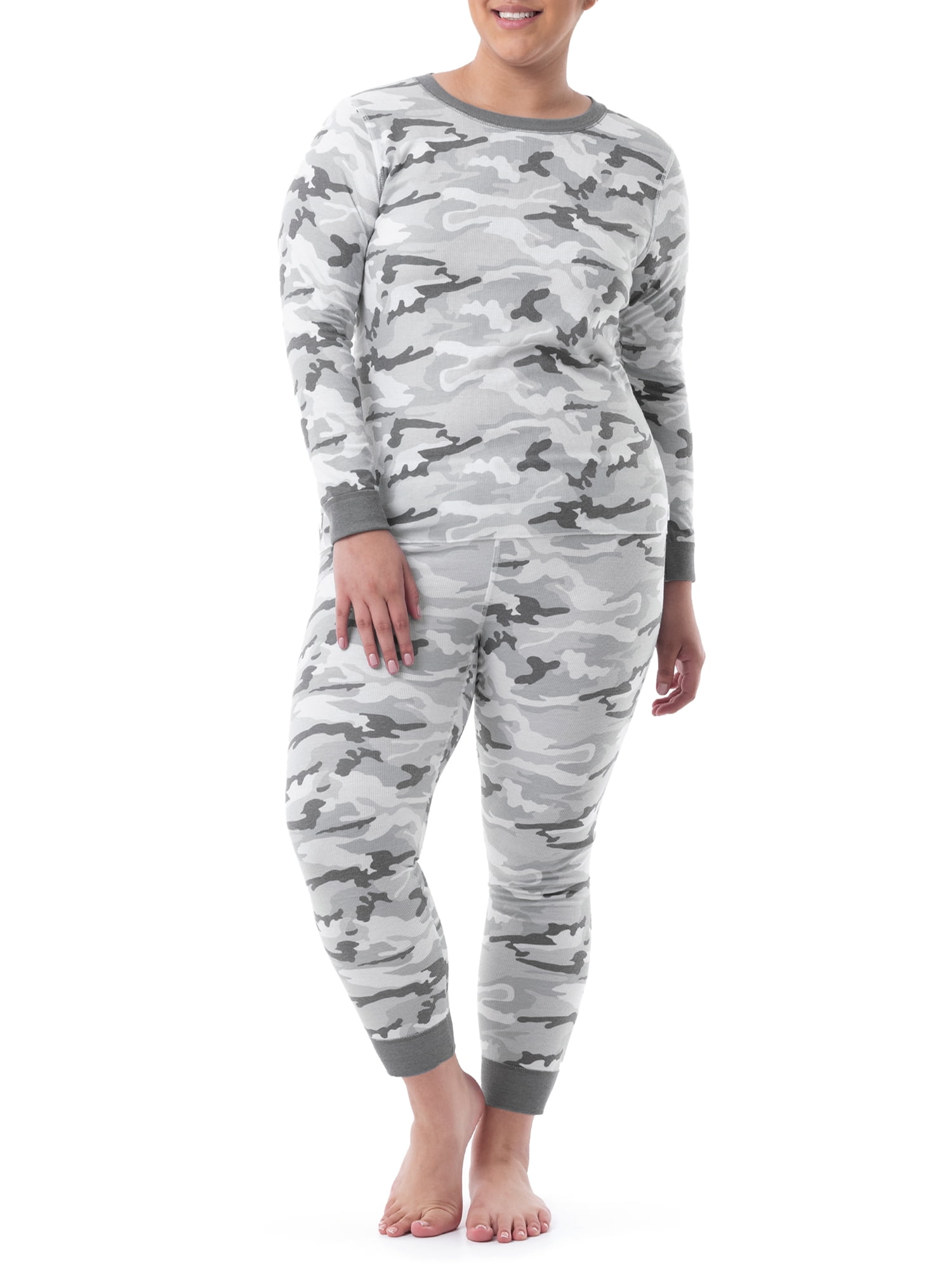 Fruit of the Loom Women's and Women's Plus Long Underwear 2-Piece Waffle Top and Bottom Thermal Set, Prints