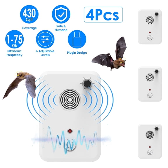 Imountek 4Pcs Plug in Ultrasonic Bat Repellent with 6 Adjustable Levels, Indoor Bat, Bird, and Mouse Repeller for Attic Garage Kitchen Warehouse