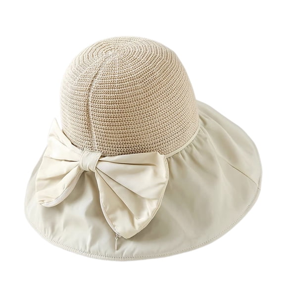 QASIEATN Womens Cozy Bucket Hats Women's Wide Brim Sun Hat with Bowknot Brim Foldable Travel Hat Adjustable Summer Fall Fashion Accessories