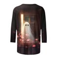 thumbnail image 5 of VKOYWKM Women's 3/4 Sleeve Tops Halloween Shirts Spooky Ghost Graphic T Shirts Loose Fit Crew Neck Halloween Blouses, 5 of 5