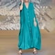 thumbnail image 1 of mfyjkho Vestidos para mujer, Vestido informal holgado de satén con cuello en V y botones de color liso para mujer Vestidos maxi para mujer l, 1 of 8