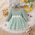 thumbnail image 2 of Atogsazn Toddler Baby Girls Clothes Set Infant Ruffle Long Sleeve Ribbed Tulle Dress with Headband Outfit Green 12-18 Months Fashion, 2 of 9