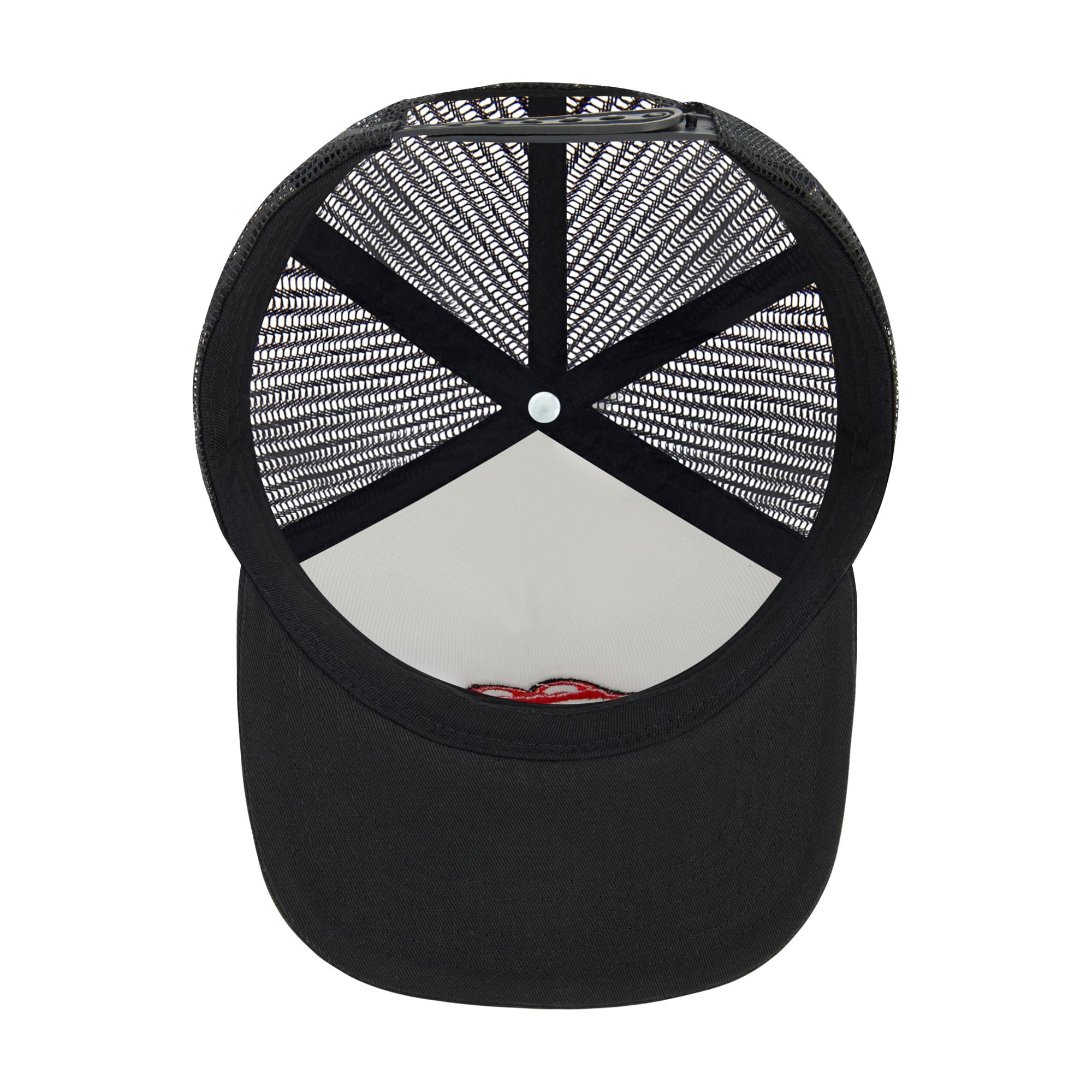 Mens Rolling Stones Trucker-Style Snapback Hat, Classic Logo on White Crown, Black Bill, OSFM