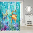thumbnail image 2 of Cartoon Sea Turtle Shower Curtain Ocean Tortoise Animal 72"Wx78"L Bath Curtain,Blue Bubble Starfish Water Plant Bathroom Curtain,Watercolor Coral Print Curtain Sets, 2 of 6