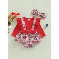 thumbnail image 2 of Arvbitana Baby Girls Christmas Romper Long Sleeve O Neck Knitted Ruffle Tops Patchwork Cartoon Print Bodysuit + Headband Spring Autumn New Year Jumpsuit for Infant 2Pcs 0-18M, 2 of 9